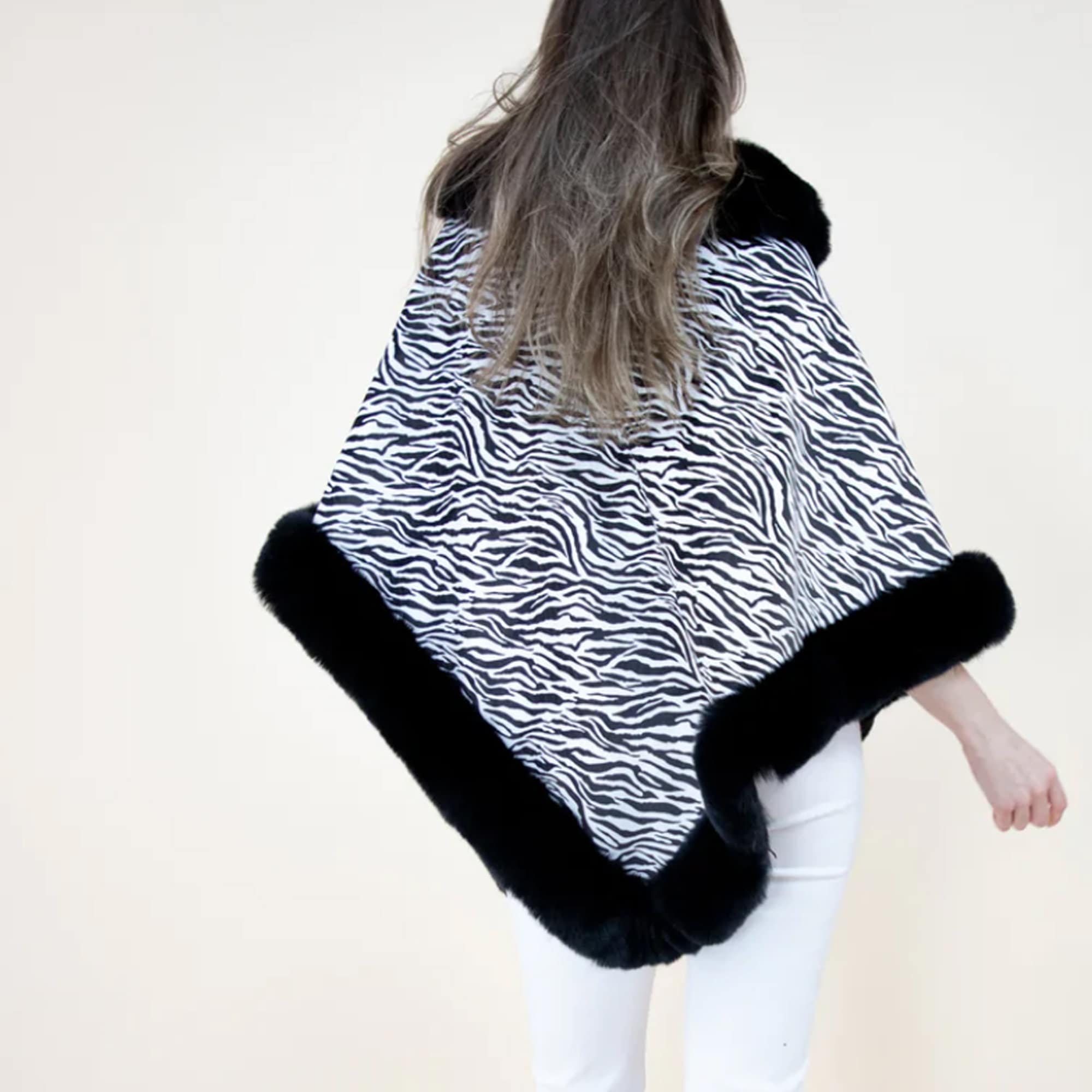 Zebra Print Black and White Faux Fur PONCHO