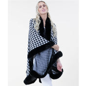 Kozy Chic Faux Fur HOUNDSTOOTH Cape Luxurious Style and Comfort