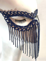 Royal Blue Crystal Tassel Masquerade Mask – Elegant and Glamorous