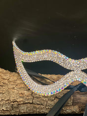 Gold Crystal Masquerade Mask – Sparkling Bling Eye Mask with Ribbon Tie