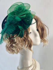 Green Handmade Fascinator – Elegant Timeless Headpiece Tea Hat Wedding Fascinator Church Hat Birthday Fascinator Hat Mini Hat