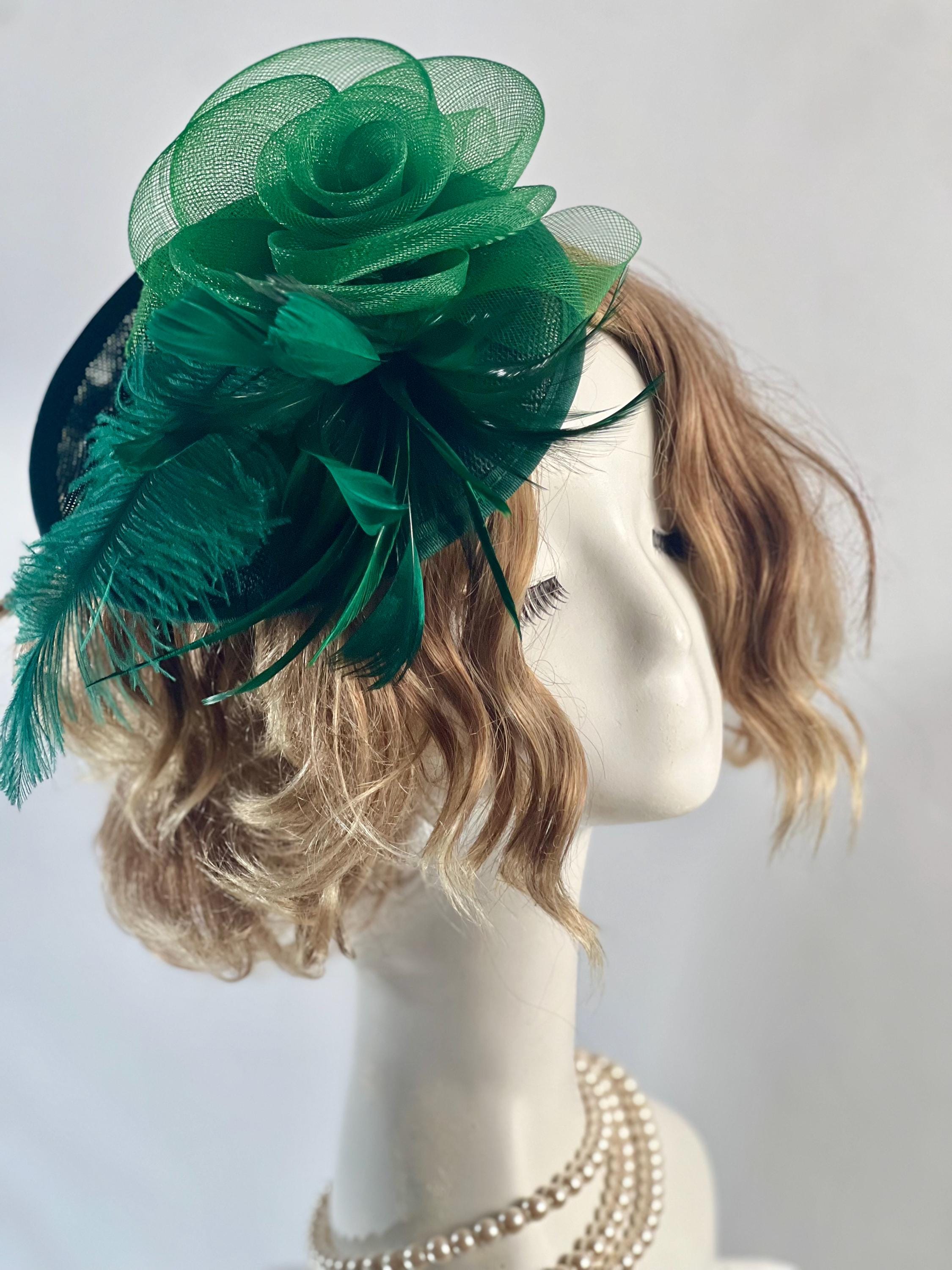 Green Handmade Fascinator – Elegant Timeless Headpiece Tea Hat Wedding Fascinator Church Hat Birthday Fascinator Hat Mini Hat