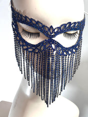 Royal Blue Crystal Tassel Masquerade Mask – Elegant and Glamorous