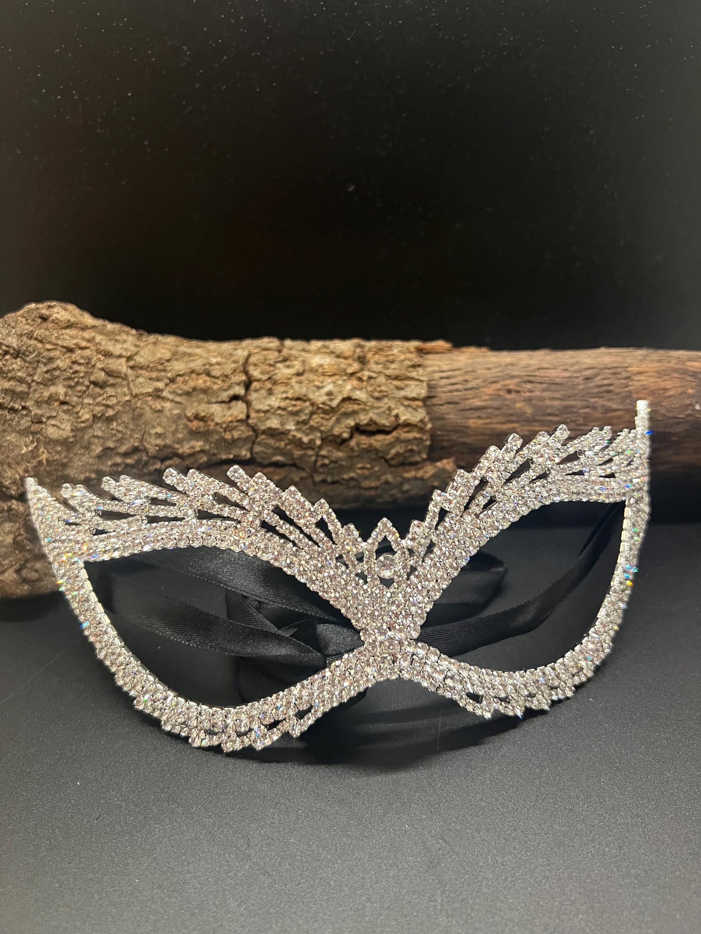 Silvee Crystal Masquerade Mask – Sparkling Bling Eye Mask with Ribbon Tie