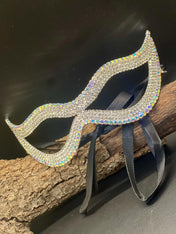 Gold Crystal Masquerade Mask – Sparkling Bling Eye Mask with Ribbon Tie