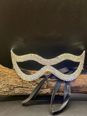 Gold Crystal Masquerade Mask – Sparkling Bling Eye Mask with Ribbon Tie