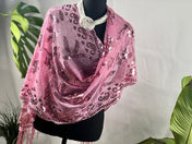 Rose Pink Sequin Embroidery Shawl Sparkling Metallic Wrap Bling Scarf for Special Occasions Unique Design, Shining Under the Light