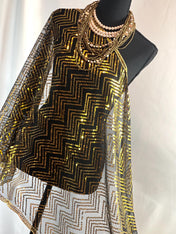 BLACK Gold Sparkle Metallic Sequin Scarf – Bling Evening Shawl with Tassel Details