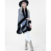 Kozy Chic Faux Fur HOUNDSTOOTH Cape Luxurious Style and Comfort