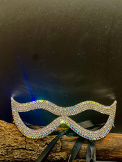 Gold Crystal Masquerade Mask – Sparkling Bling Eye Mask with Ribbon Tie