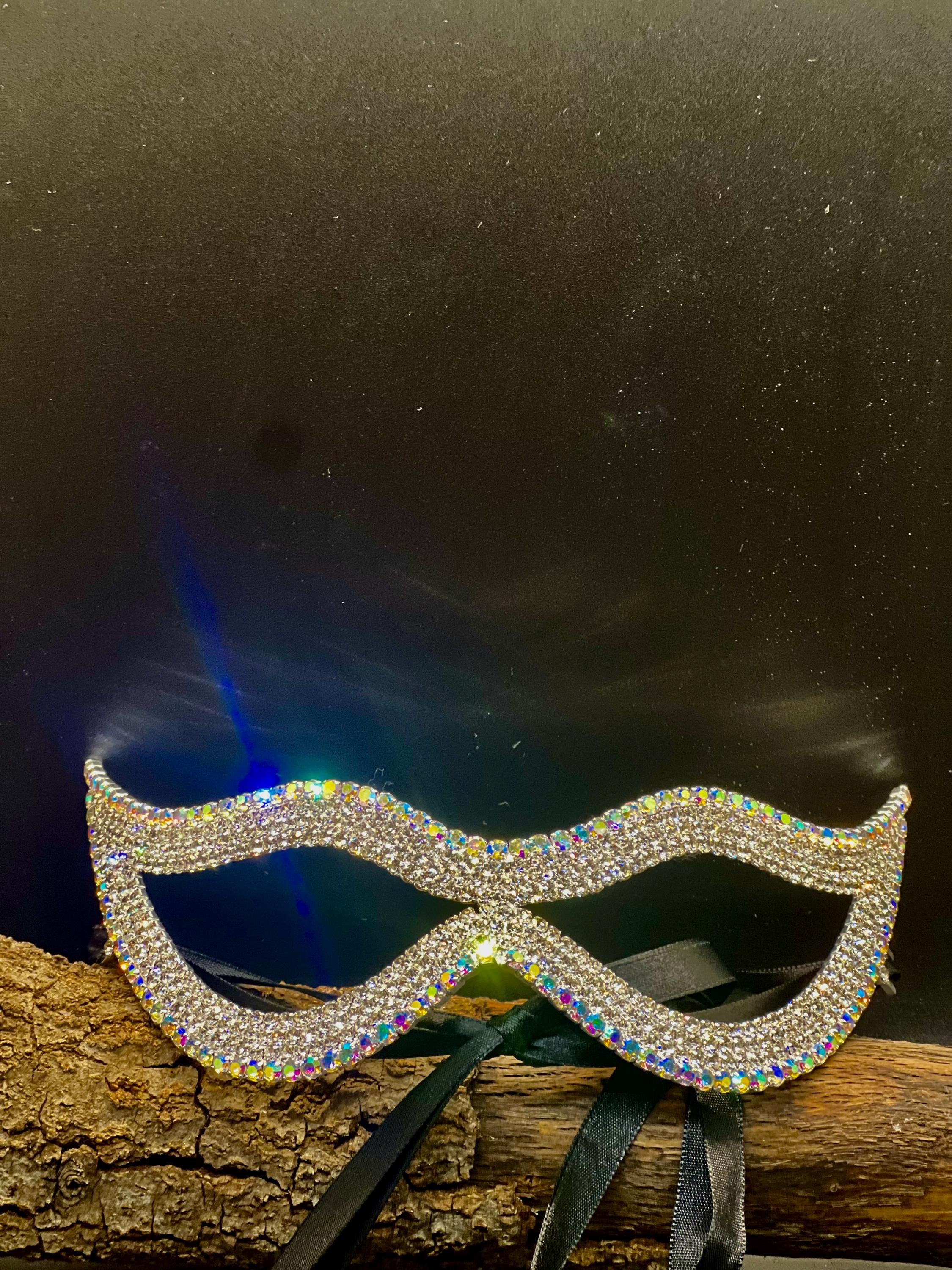 Gold Crystal Masquerade Mask – Sparkling Bling Eye Mask with Ribbon Tie