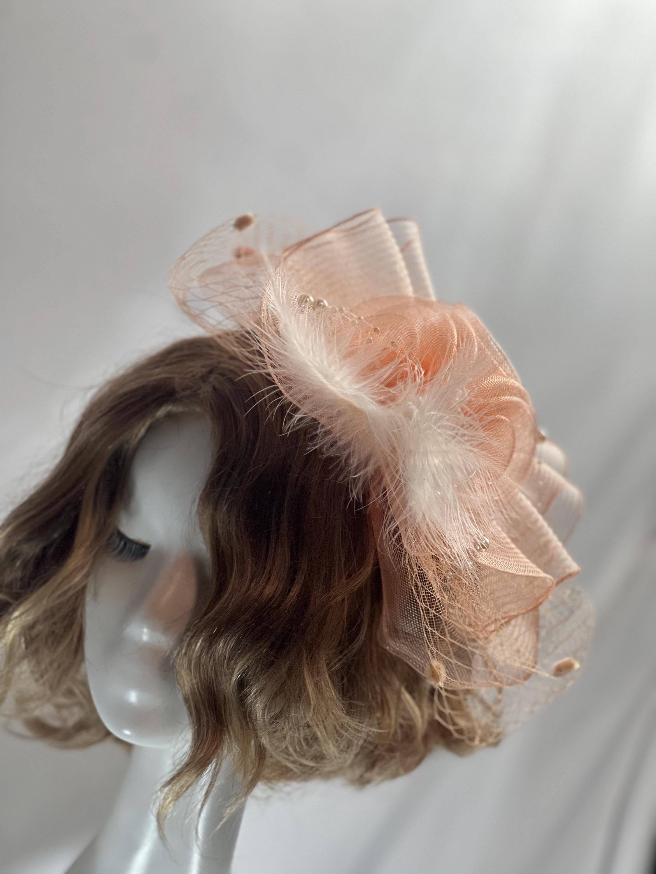 Orange Handmade Fascinator – Elegant Timeless Headpiece Tea Hat Wedding Fascinator Church Hat Birthday Fascinator Hat Mini Hat