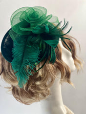 Green Handmade Fascinator – Elegant Timeless Headpiece Tea Hat Wedding Fascinator Church Hat Birthday Fascinator Hat Mini Hat