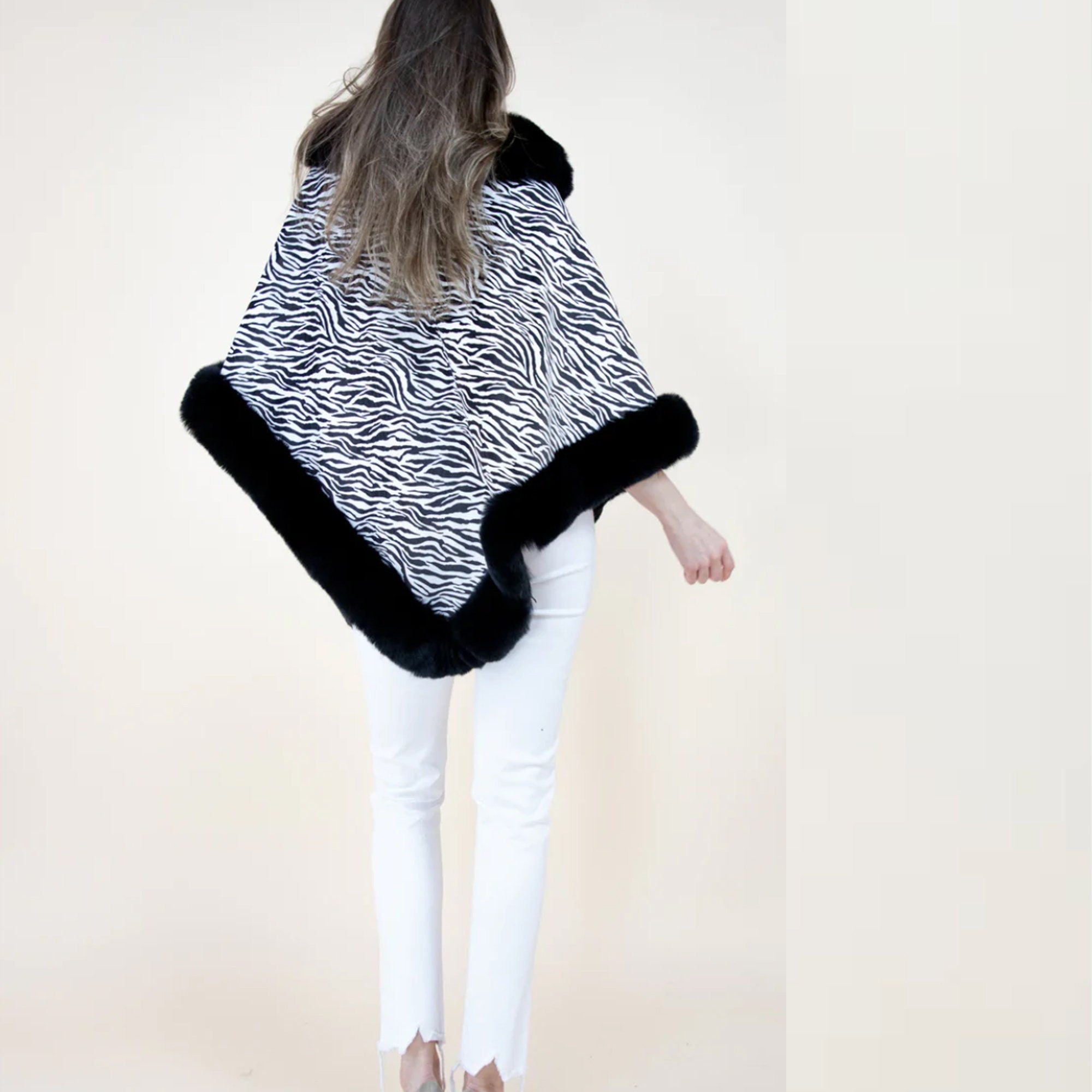 Zebra Print Black and White Faux Fur PONCHO