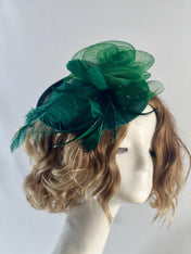 Green Handmade Fascinator – Elegant Timeless Headpiece Tea Hat Wedding Fascinator Church Hat Birthday Fascinator Hat Mini Hat