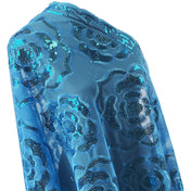 Sparkle Blue Exquisite Roses Decor Sequin Scarf – Floral Sequin Embroidery Shawl with Tassel Details