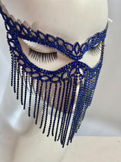 Royal Blue Crystal Tassel Masquerade Mask – Elegant and Glamorous