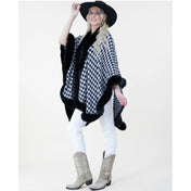 Kozy Chic Faux Fur HOUNDSTOOTH Cape Luxurious Style and Comfort