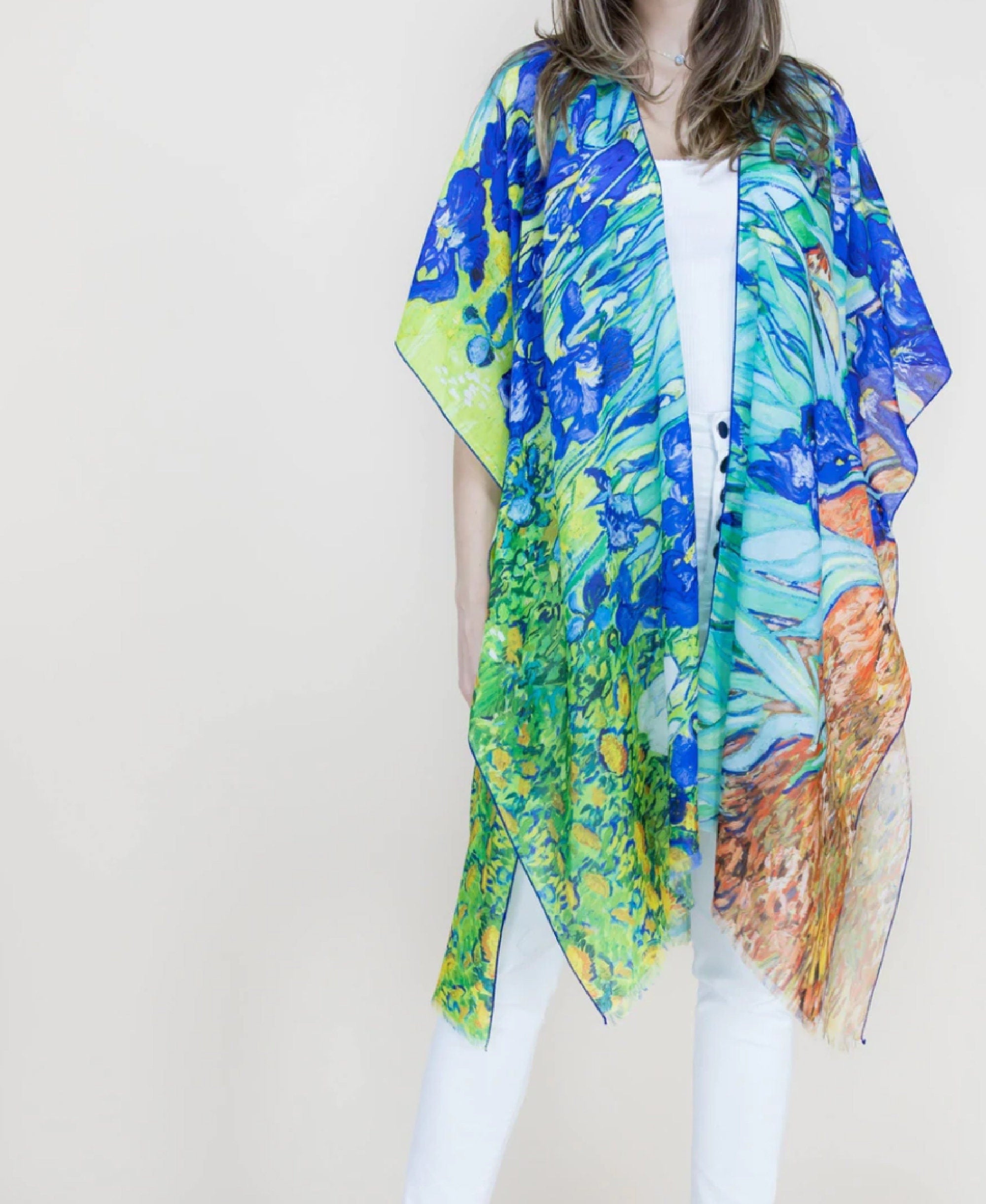 Art print The Irises by Van Gogh blouse, The Irises Van Gogh kimono, Summer wrap Summer wear beach coverup