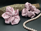 2 pack Rose Pink Large (3”-7”) Silk Satin Scrunchies Hair Ties