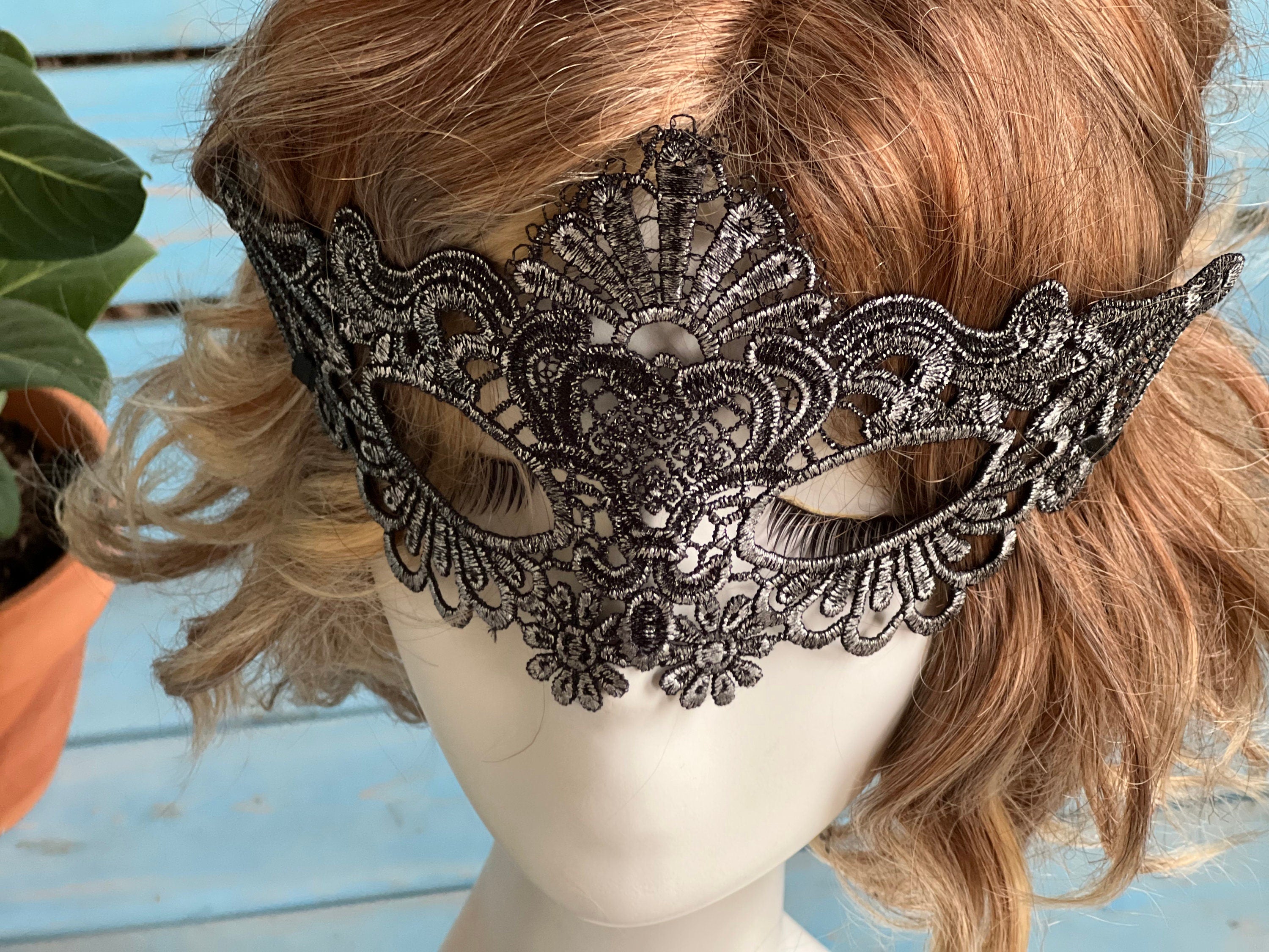 Silver Black Floral lace Eye Mask. Masquerade Ball Dance Party Mask. Wedding mask. Prom mask. Party eye mask