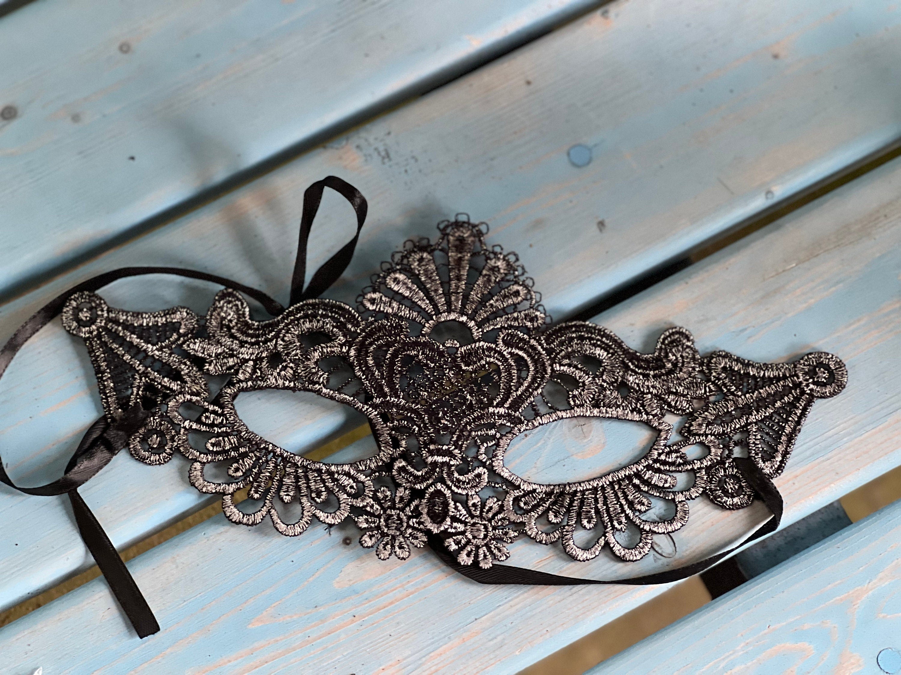 Silver Black Floral lace Eye Mask. Masquerade Ball Dance Party Mask. Wedding mask. Prom mask. Party eye mask