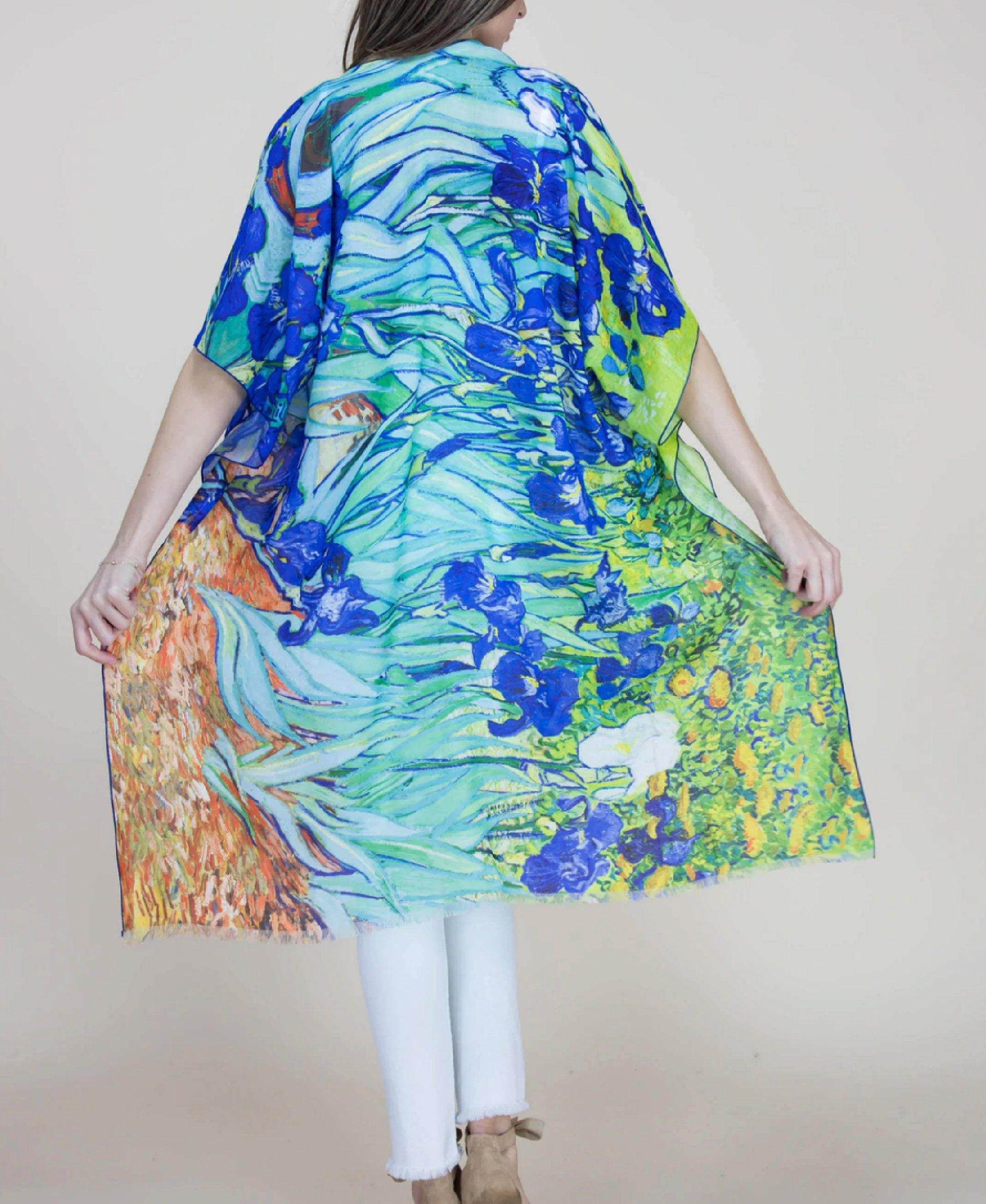 Art print The Irises by Van Gogh blouse, The Irises Van Gogh kimono, Summer wrap Summer wear beach coverup