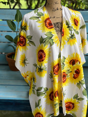 Sunflowers blouse, Sun flowers kimono, Summer wrap Beach coverup Kimono Sunflower decor wrap Beachwear Resort Coverup Cruise wear summer