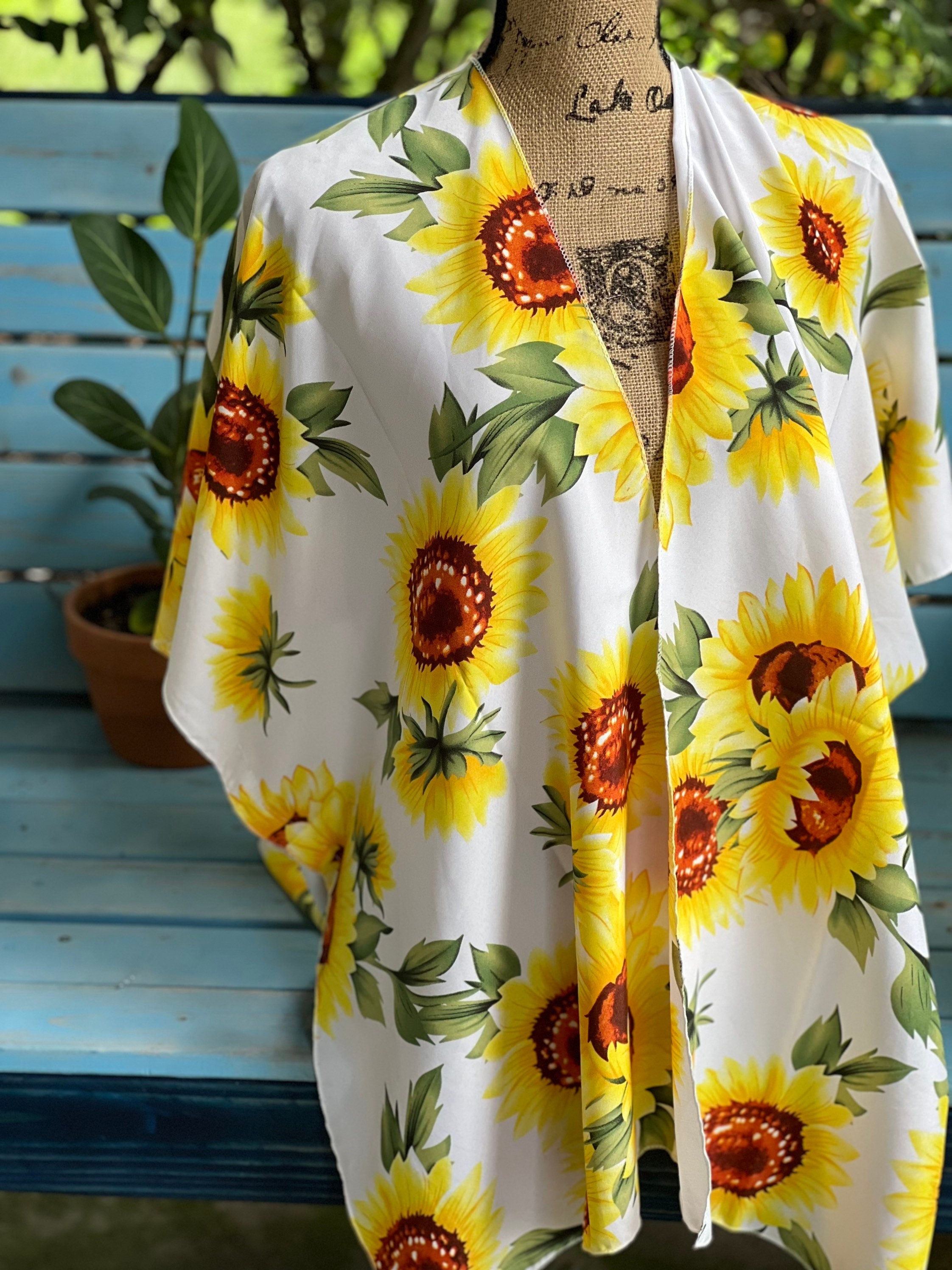 Sunflowers blouse, Sun flowers kimono, Summer wrap Beach coverup Kimono Sunflower decor wrap Beachwear Resort Coverup Cruise wear summer