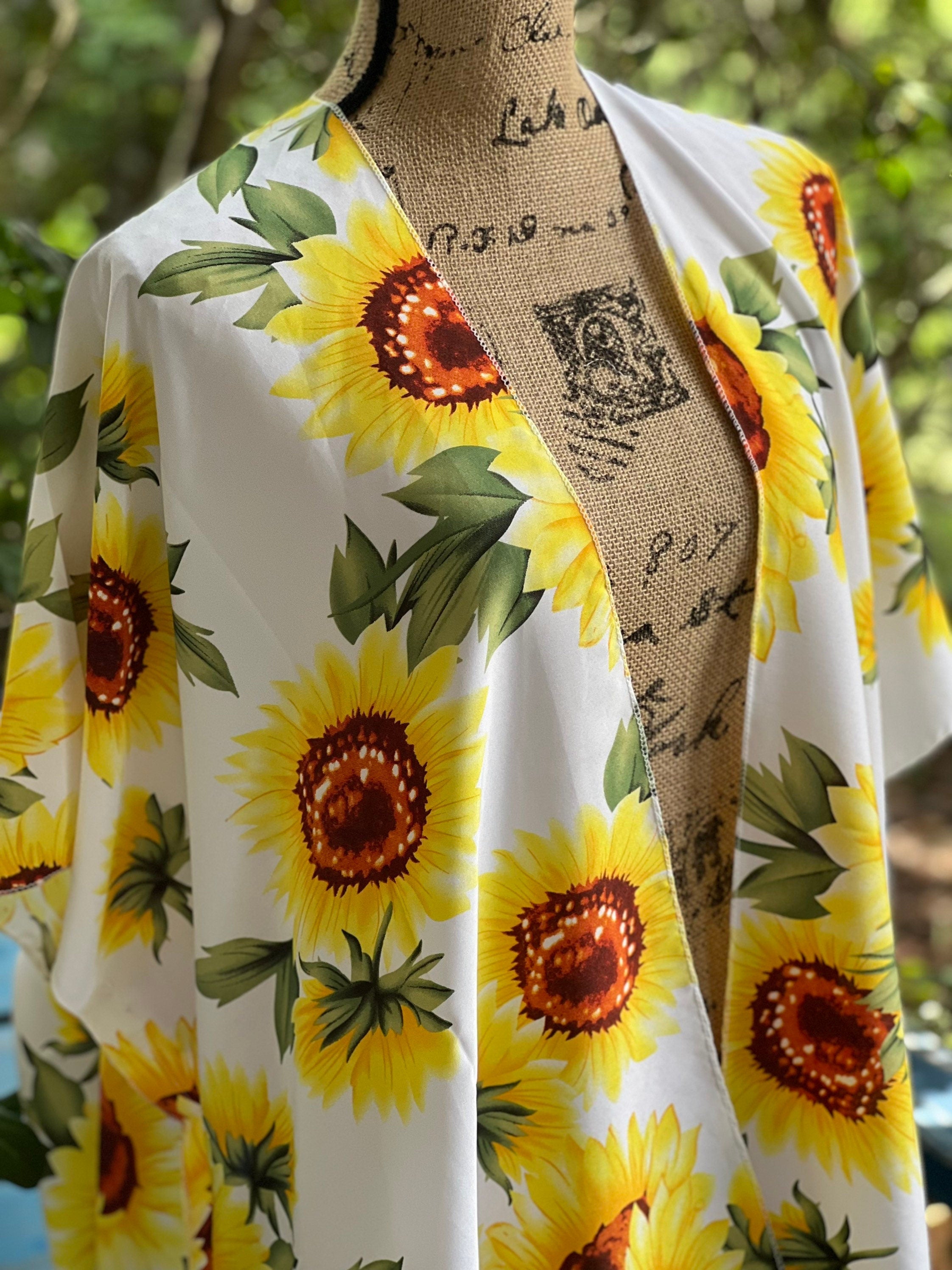 Sunflowers blouse, Sun flowers kimono, Summer wrap Beach coverup Kimono Sunflower decor wrap Beachwear Resort Coverup Cruise wear summer