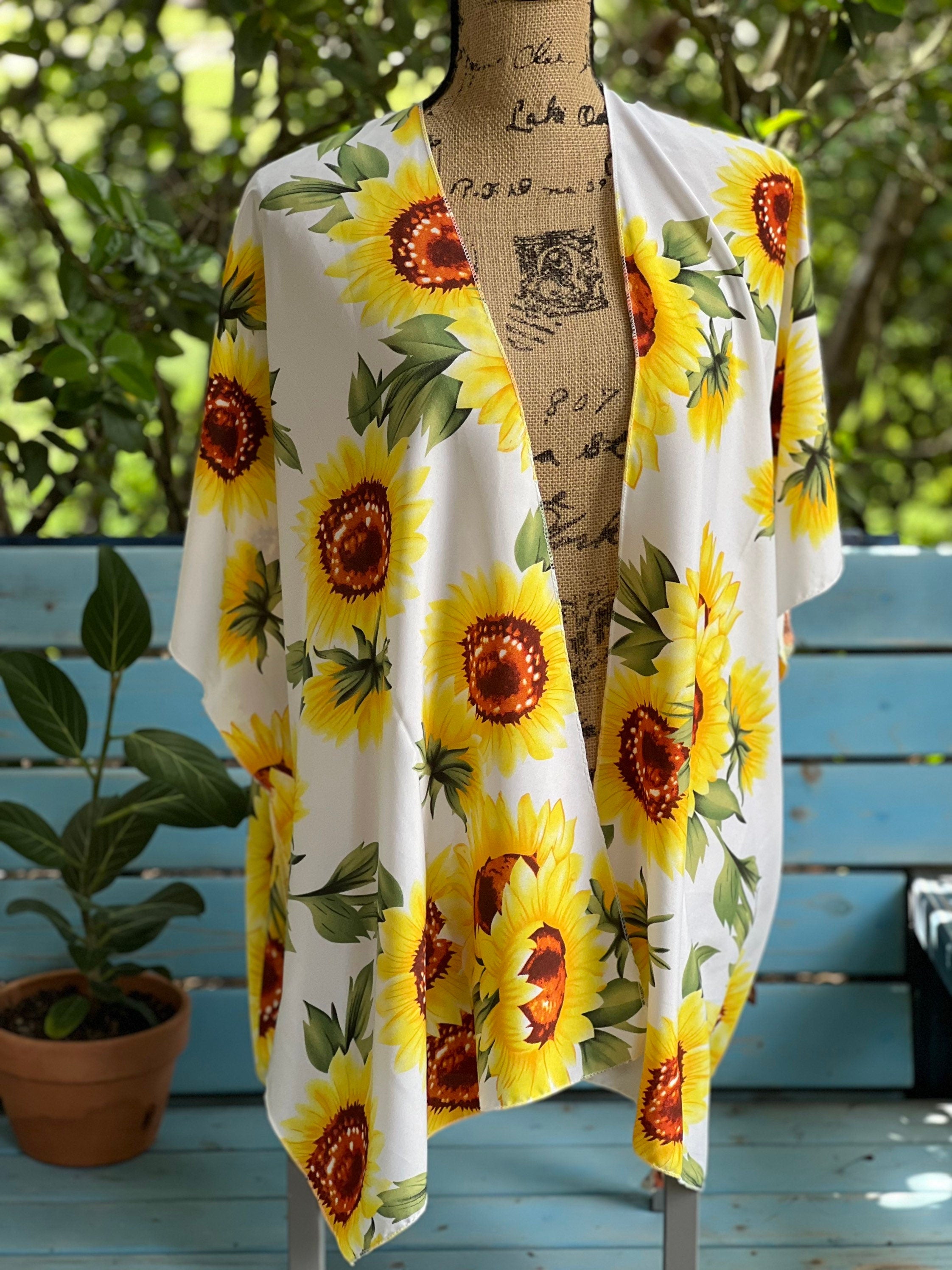 Sunflowers blouse, Sun flowers kimono, Summer wrap Beach coverup Kimono Sunflower decor wrap Beachwear Resort Coverup Cruise wear summer