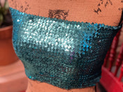 Aqua Blue SEQUIN Bandeau top, Strapless Bra Top, Shiny Sequin Party Cropped Strapless Bandeau Stretch Tube Top. More colors