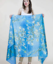 The Almond Blossom by Van Gogh 35"x72" silky scarf, Van Gogh shawl, Summer wrap. Almond blossom scarf. Van Gogh Gift Beach Coverup Shawl