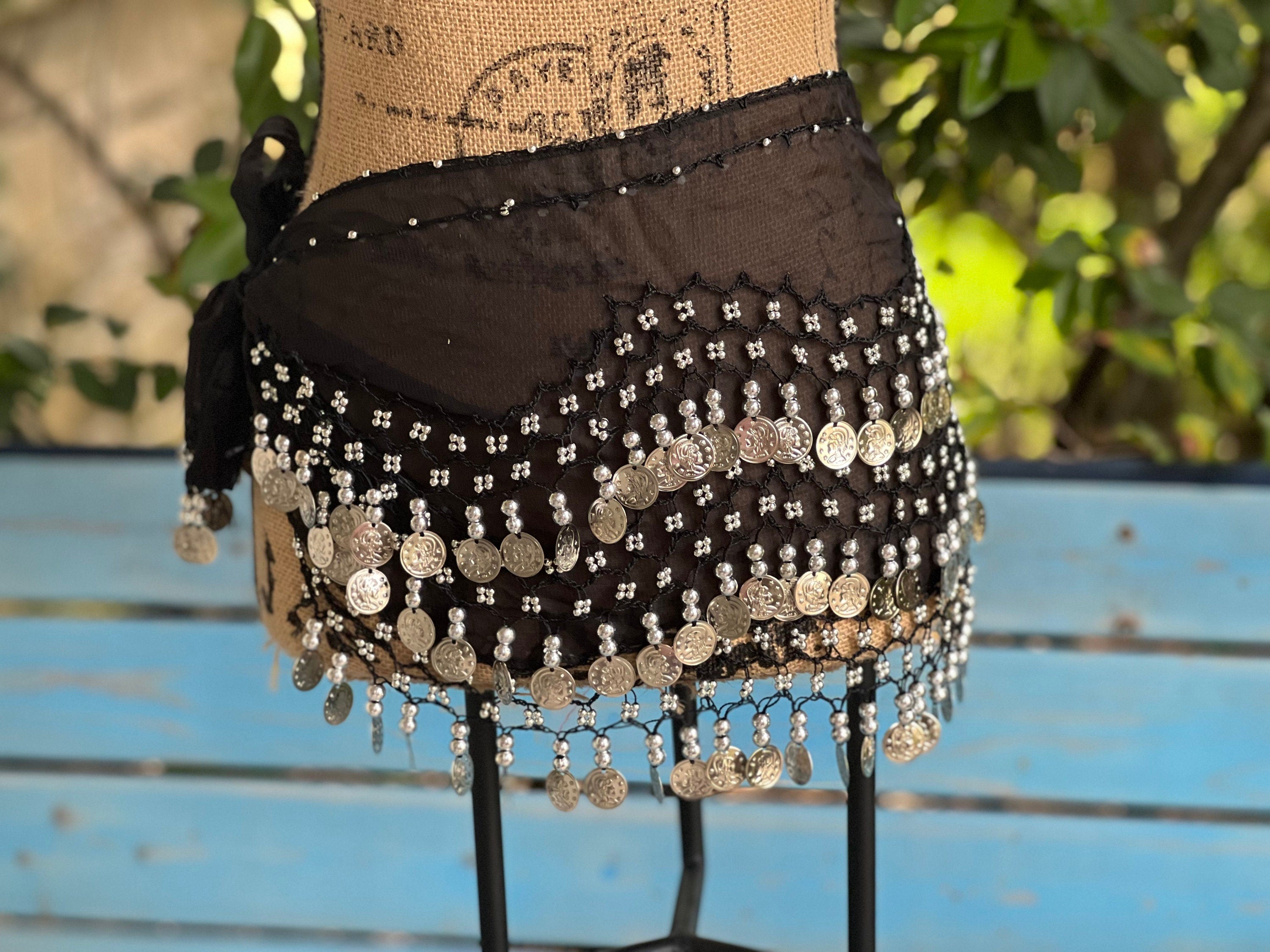 Black Tassel Hip Scarf, Belly Dance Belt Performance Skirt. Belly Dance Hip Scarf Skirt Waist Chance Dance Belt Festival Clothing