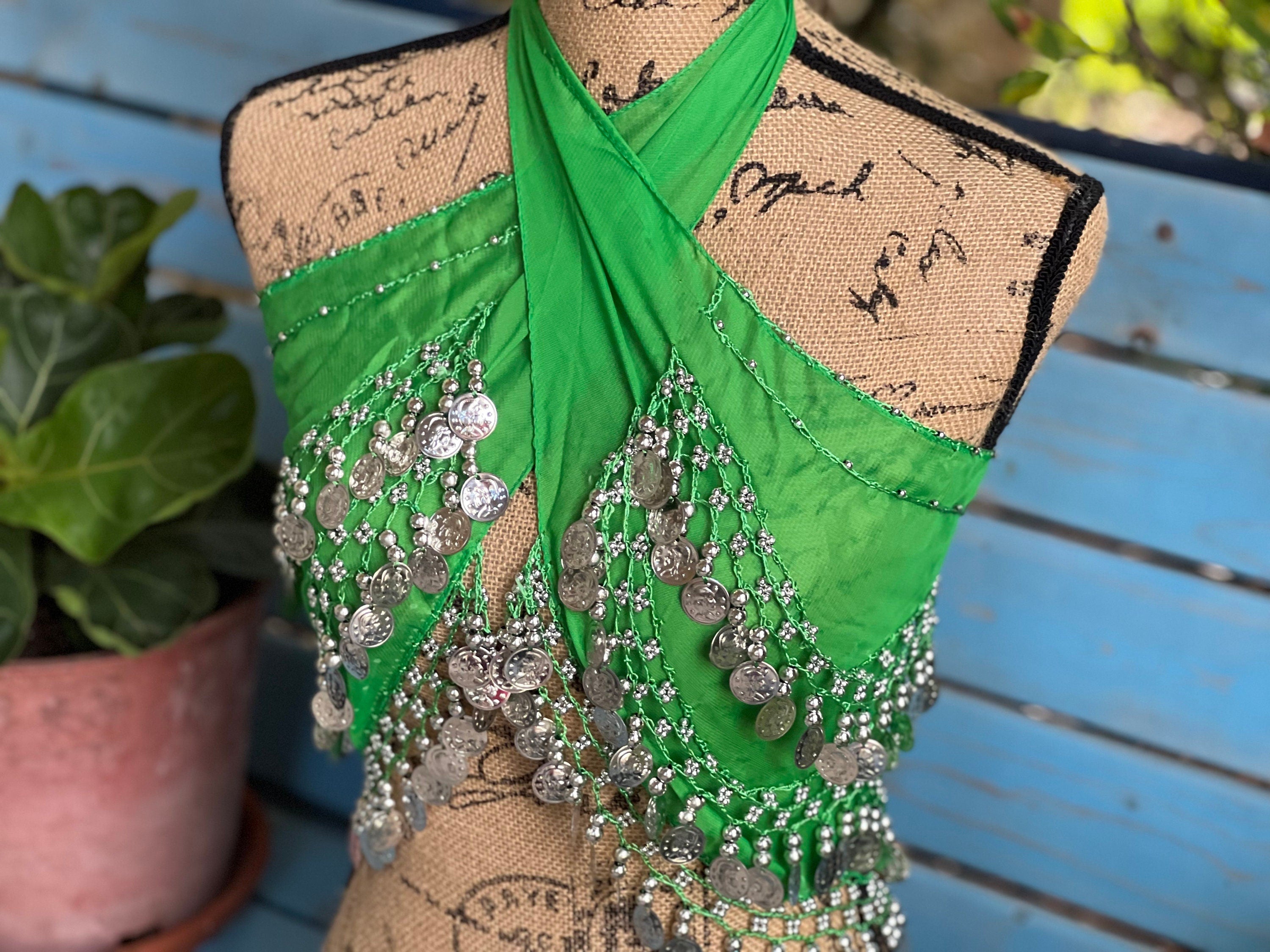 Green Tassel Hip Scarf, Belly Dance Belt Performance Skirt. Belly Dance Hip Scarf Skirt Waist Chance Dance Belt Festival Clothing