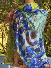 Irises Masterpiece Classic Artwork 35" x 72" Shawl: Versatile Neck Scarf, Head Scarf, Summer Scarf, Beach Coverup, and Unique Gift Scarf