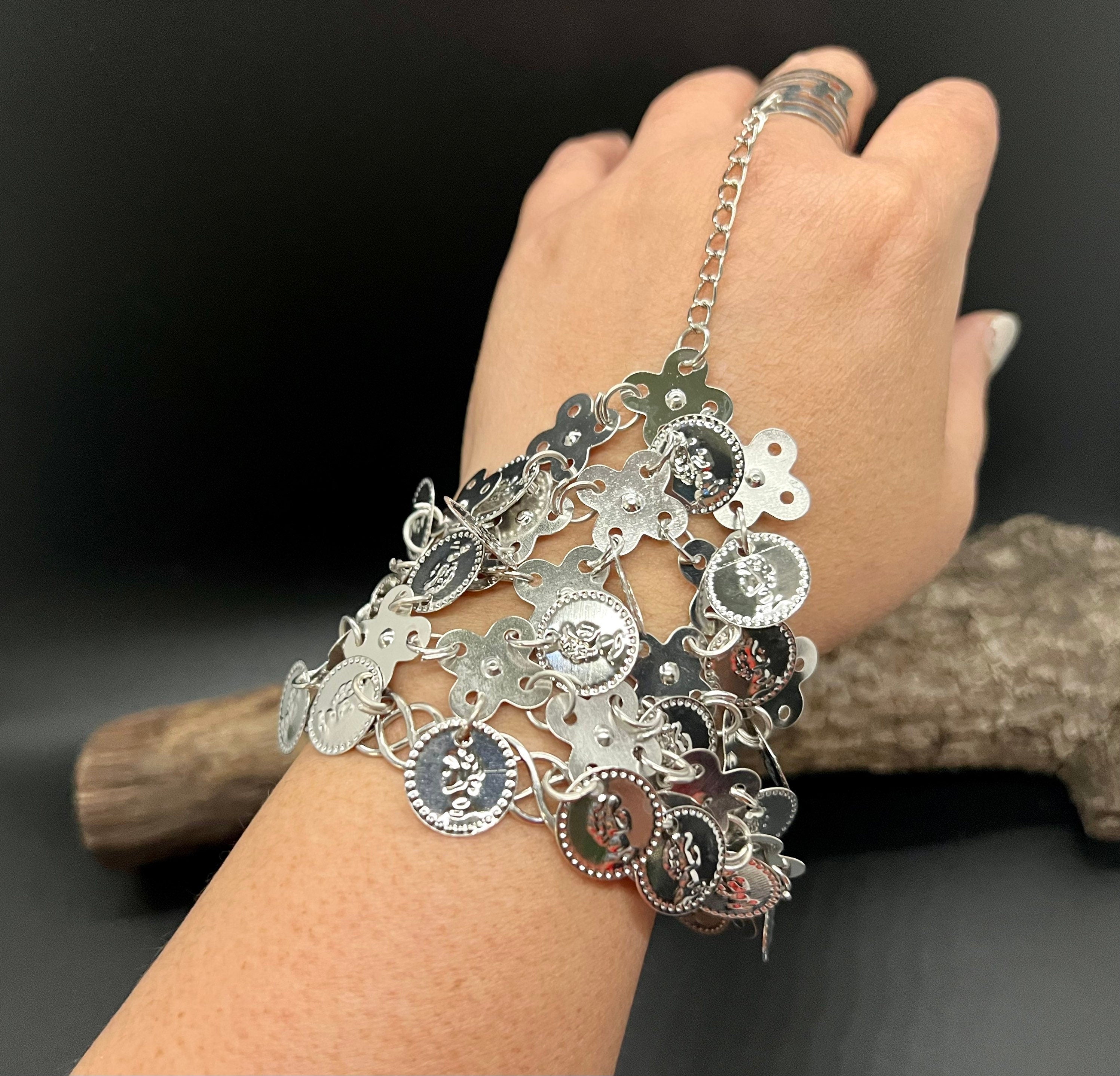 Belly Dance Hand piece. Hand jewelry with connected ring. Hand chain. Bride hand statement. Crystal hand chain bracelet with Finger ring