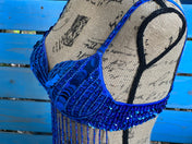 Beautiful Handmade Bling Tassel Royal Blue Belly Dance Sequined Bra Top, Women's Tassel Sequin Halter Salsa Belly Dance Costume