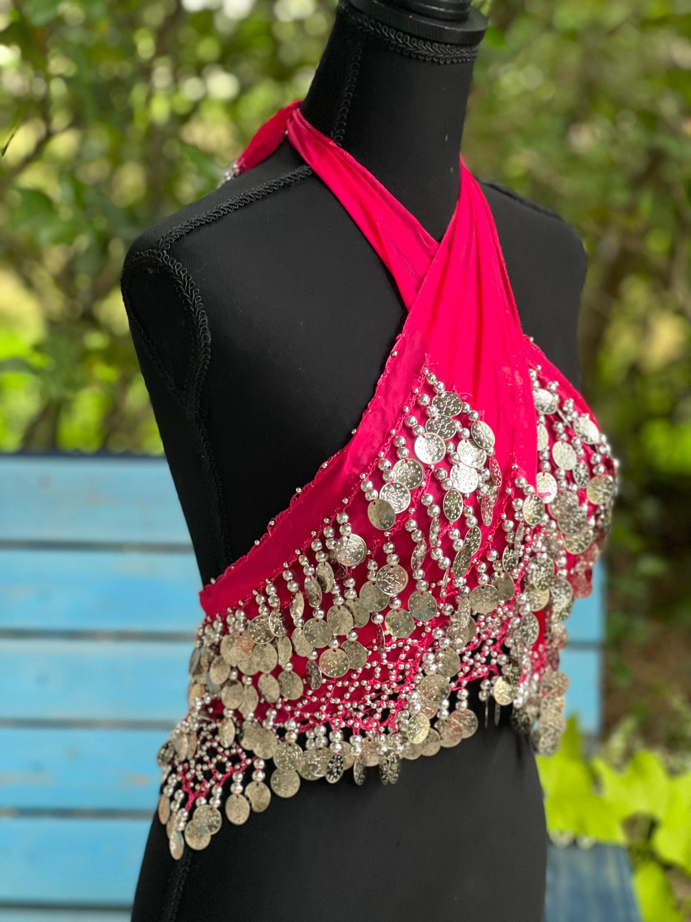 HOT PINK Tassel Hip Scarf, Belly Dance Belt Performance Skirt Bra. Belly Dance Hip Scarf Skirt Waist Chance Dance Belt Festival Clothing