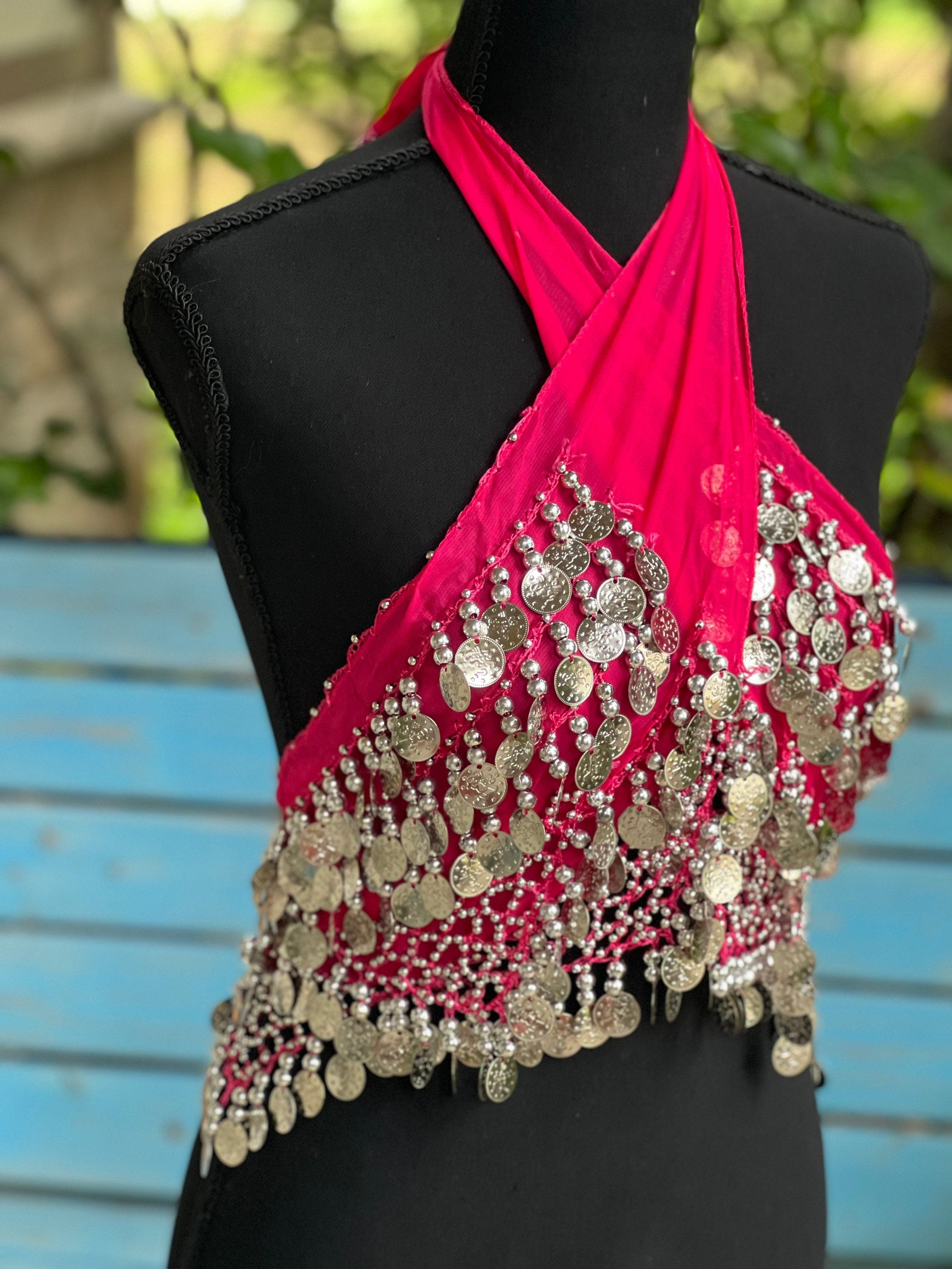 HOT PINK Tassel Hip Scarf, Belly Dance Belt Performance Skirt Bra. Belly Dance Hip Scarf Skirt Waist Chance Dance Belt Festival Clothing