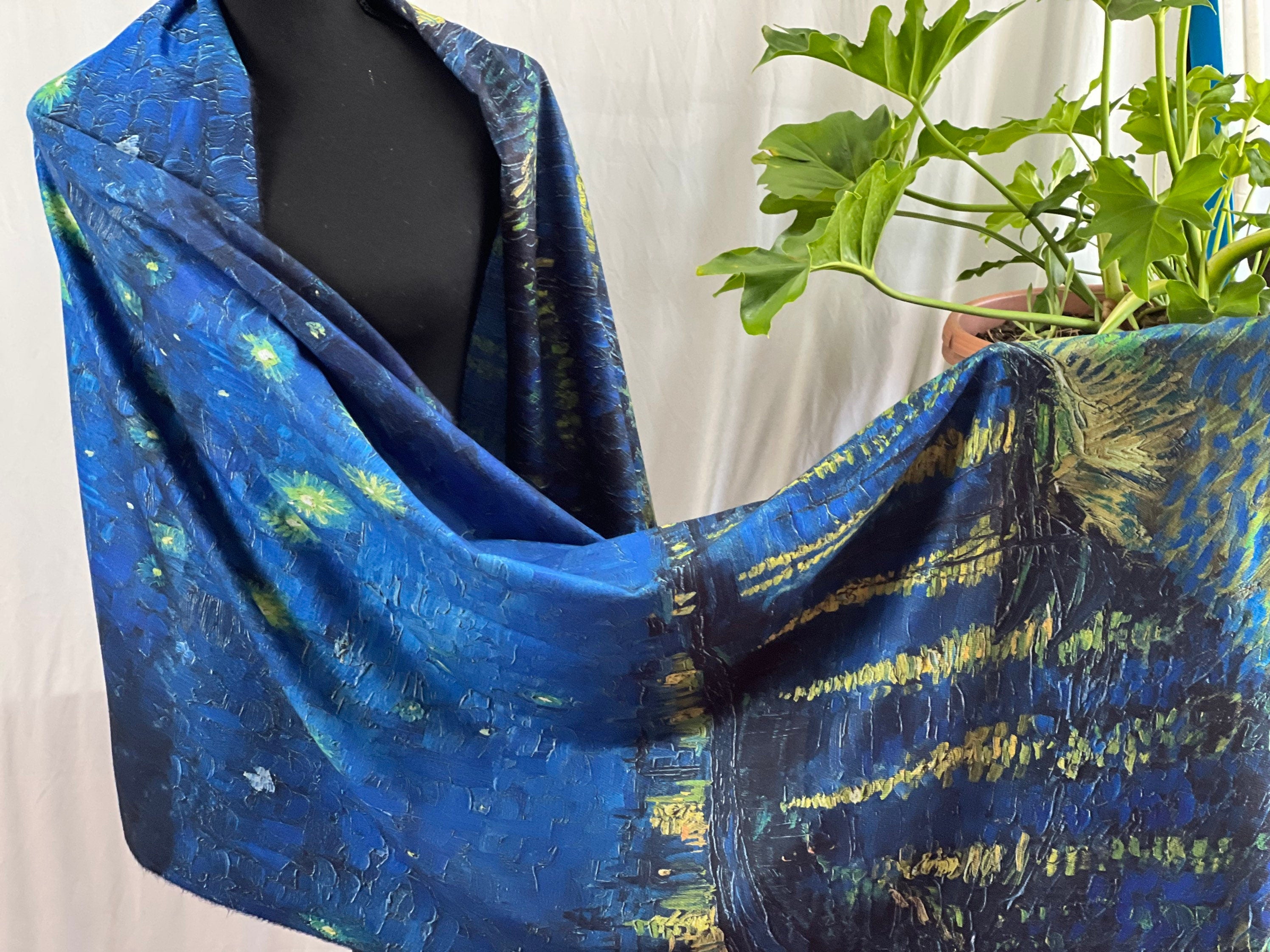 Starry Night Over The Rhone by Van Gogh Cashmere-feel Tassel Ending Van Gogh Shawl Classic Art Shawl Wrap Cozy Wrap Large Scarf