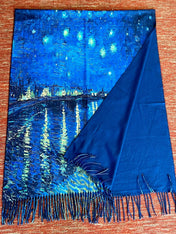 Starry Night Over The Rhone by Van Gogh Cashmere-feel Tassel Ending Van Gogh Shawl Classic Art Shawl Wrap Cozy Wrap Large Scarf