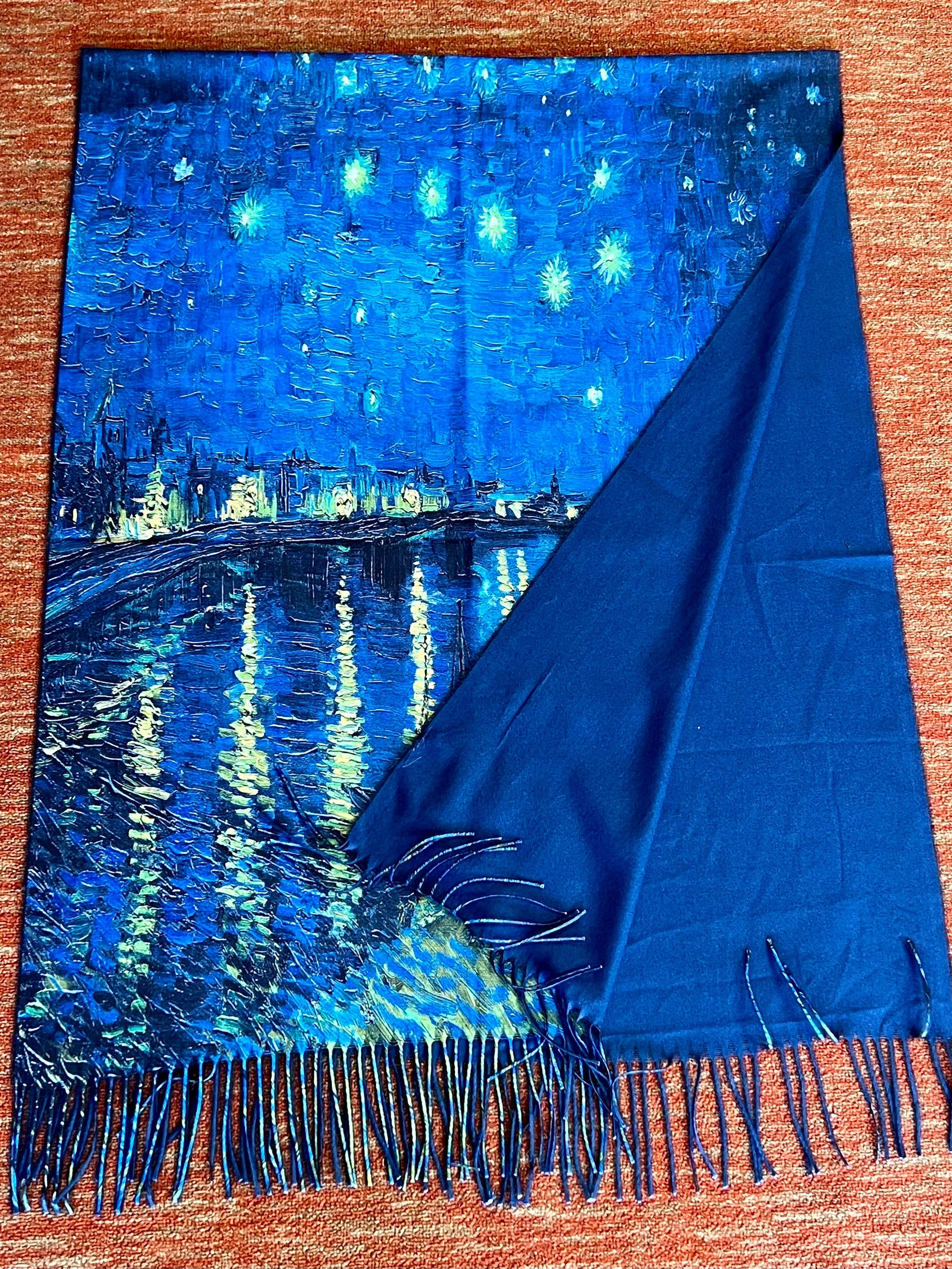 Starry Night Over The Rhone by Van Gogh Cashmere-feel Tassel Ending Van Gogh Shawl Classic Art Shawl Wrap Cozy Wrap Large Scarf