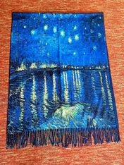 Starry Night Over The Rhone by Van Gogh Cashmere-feel Tassel Ending Van Gogh Shawl Classic Art Shawl Wrap Cozy Wrap Large Scarf