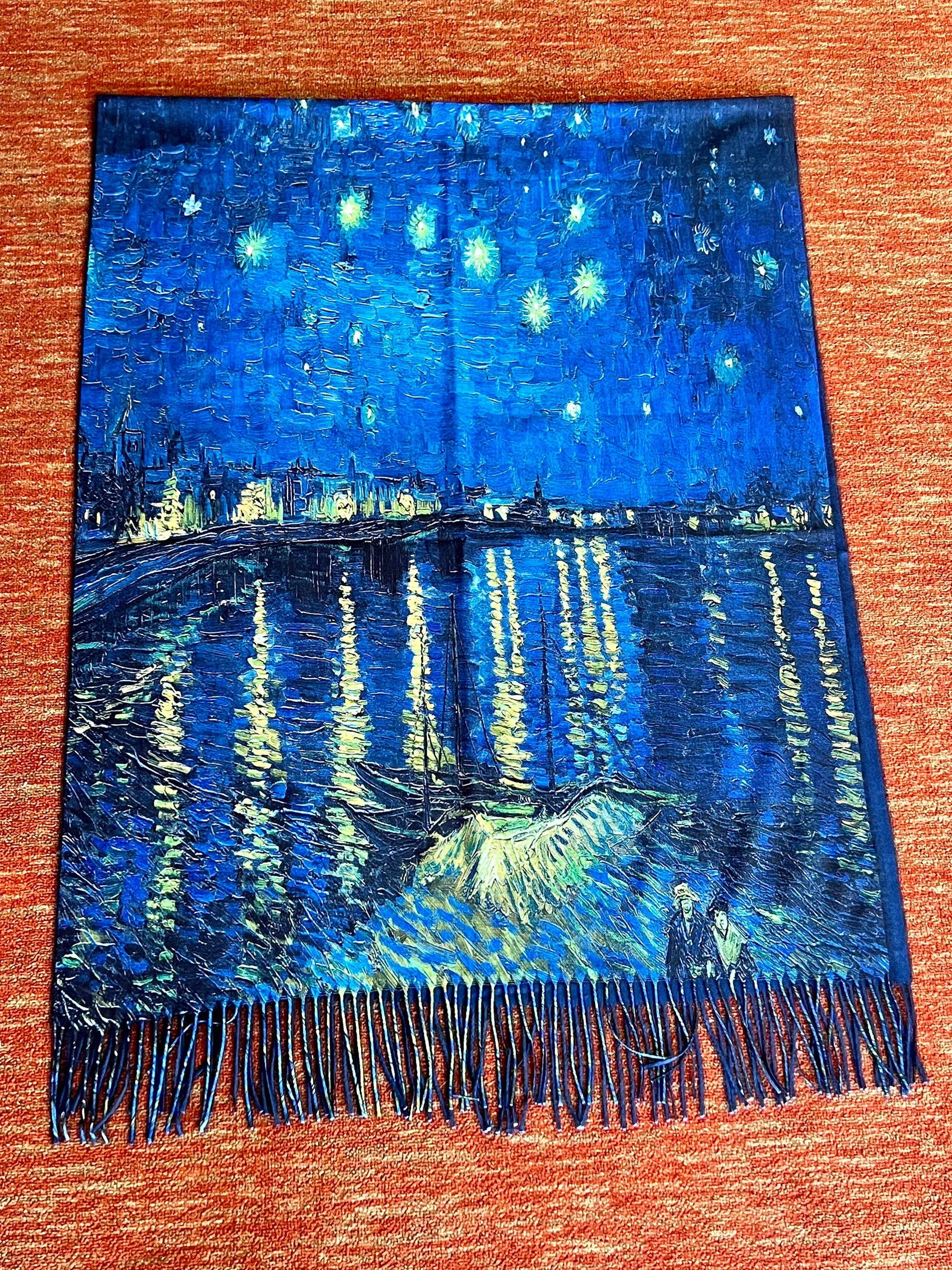 Starry Night Over The Rhone by Van Gogh Cashmere-feel Tassel Ending Van Gogh Shawl Classic Art Shawl Wrap Cozy Wrap Large Scarf