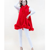 HOT RED Faux Fur Hooded Sleeves Winter Vintage Ruana Scarf Shawl Faux Fur Wedding Bridal Coat Evening party Soft feel faux fur