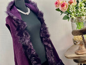 Stunning PURPLE Faux Fur Sleeveless Vest With Hood Adorable Fringe Detail Tassel Ending