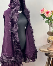 Stunning PURPLE Faux Fur Sleeveless Vest With Hood Adorable Fringe Detail Tassel Ending