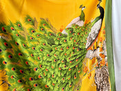 Satin Silk Scarf Elegant Peacock Feather Pattern Yellow and Green Silky Satin Blanket Scarf Shawl