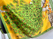 Satin Silk Scarf Elegant Peacock Feather Pattern Yellow and Green Silky Satin Blanket Scarf Shawl